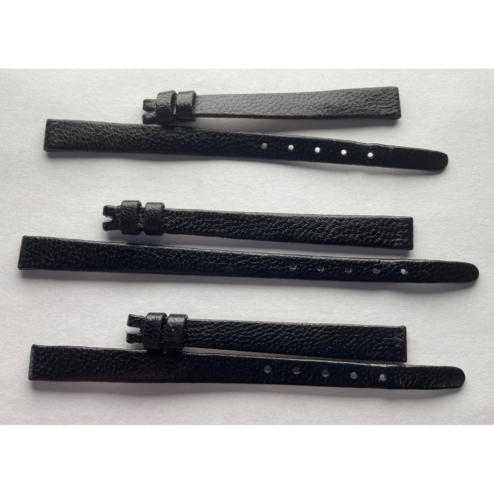 Three 8mm Watch Bands Black Leather Made In Switzerland No Buckle